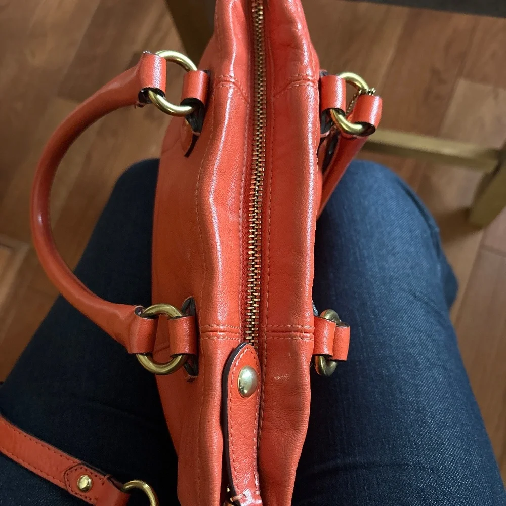 Coach Ashley Mini Coral Orange Vintage Leather Tote Crossbody Handbag - Picture 7 of 8